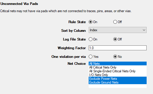 Unconnected Via Pads Rules