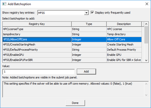 Add Batchoption dialog
