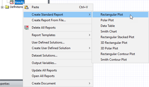 Report Options in the Shortcut Menu