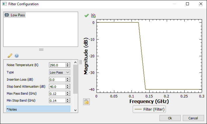 Filter configuration window.