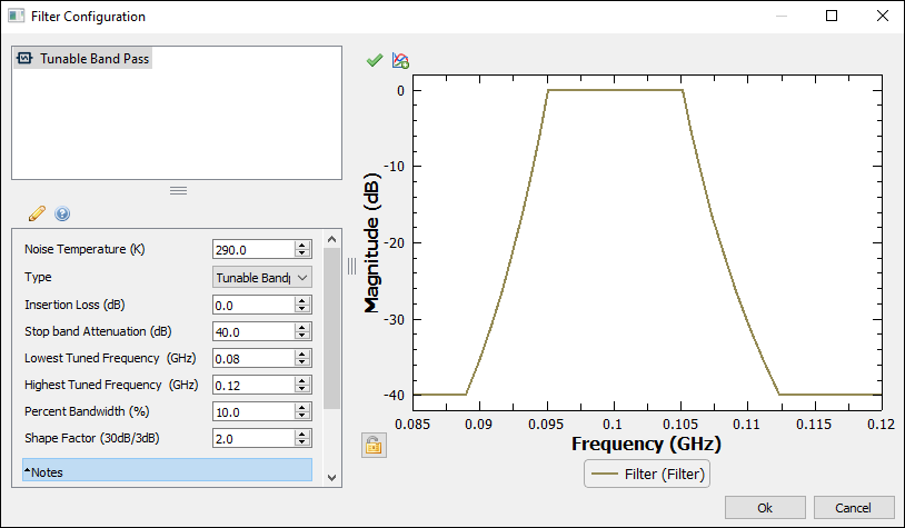 Filter configuration window.