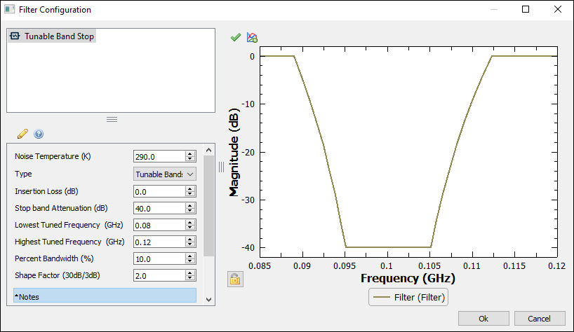 Filter configuration window.