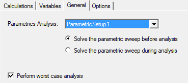 General tab with Perform worst case analysis selected.