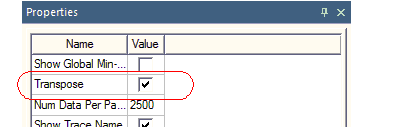 Properties window open, Transpoe option selected and highlighted. 