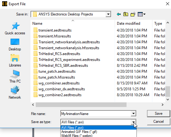 Export File dialog box.