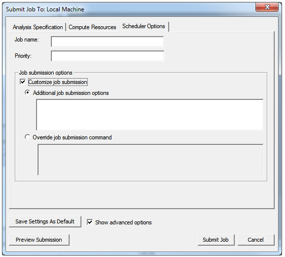 Submit Job To window, Scheduler Options tab.