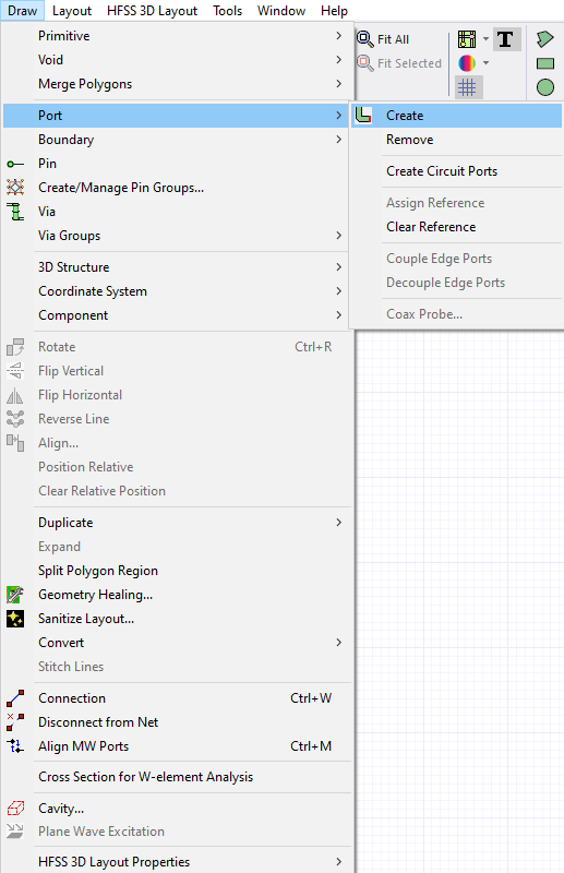 Draw > Port > Create Draw > Port > Create