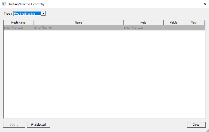 Pre-Process Geometry > Floating/Inactive Geometry