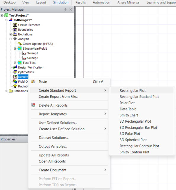 Project Manager Window > Project Tree > Results > Create Standard Report > Rectangular Plot