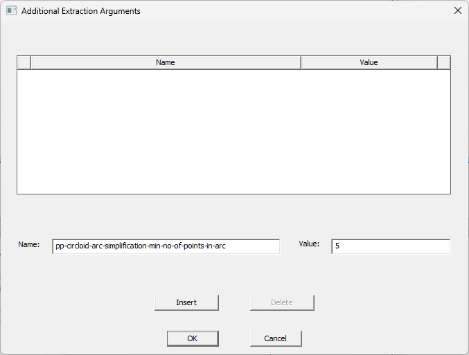 Additional Extraction Arguments Window