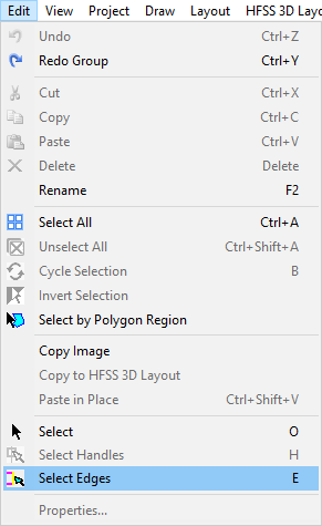 Edit > Select Edges Edit > Select Edges