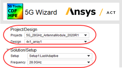 5G Wizard Project/Design fields, Solution/Setup fields.