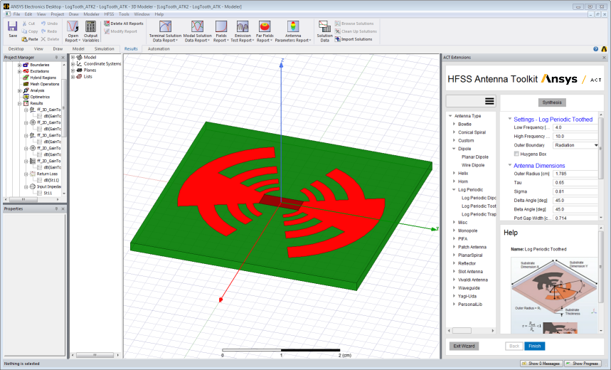 Modeler window with antenna model.