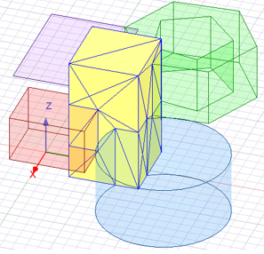 Rectangular component intersected by various native objects.