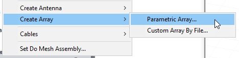 3D Component shortcut menu. Create Array options expanded, Parametric Array highlighted.