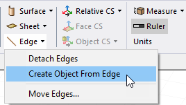 Edge drop-down menu. Create Object from Edge option highlighted.