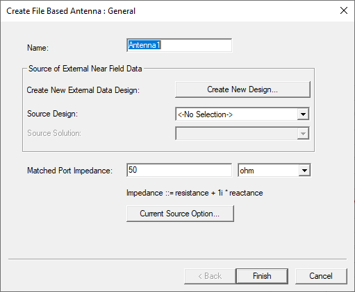 Create File Based Antenna: General dialog.