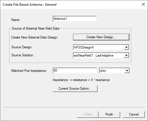 Create File Based Antenna: General dialog.