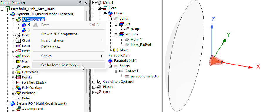 3D Components shortcut menu showing location of the Set Do Mesh Assembly option