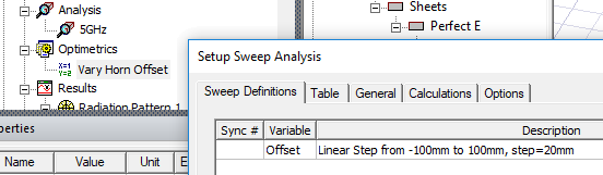 Sweep Definitions tab of the Setup Sweep Analysis dialog box, with settings for the Parametric solution.