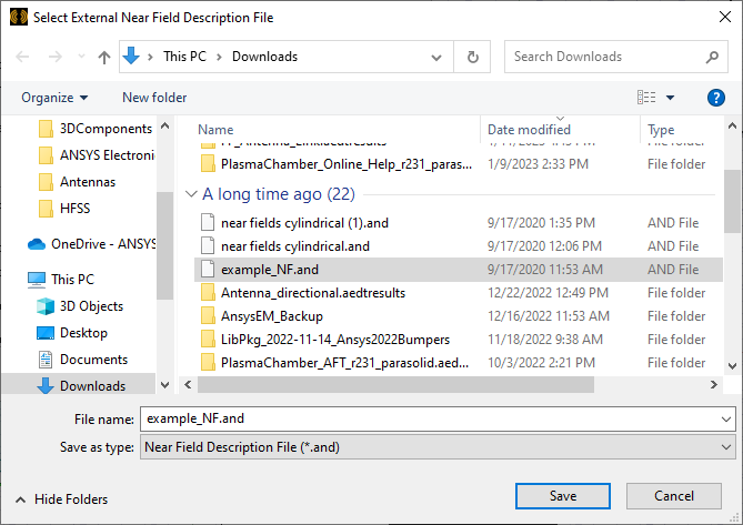 Select External Near Field Description dialog.