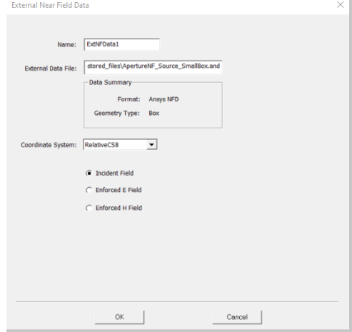 External Near Field Data dialog.