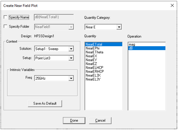 Create Near Field Plot dialog.