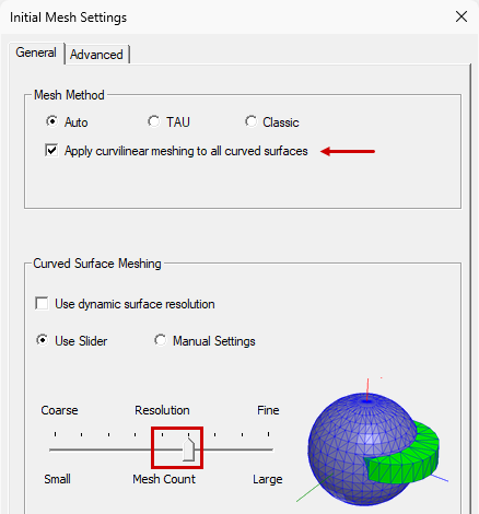 Initial Mesh Settings dialog box
