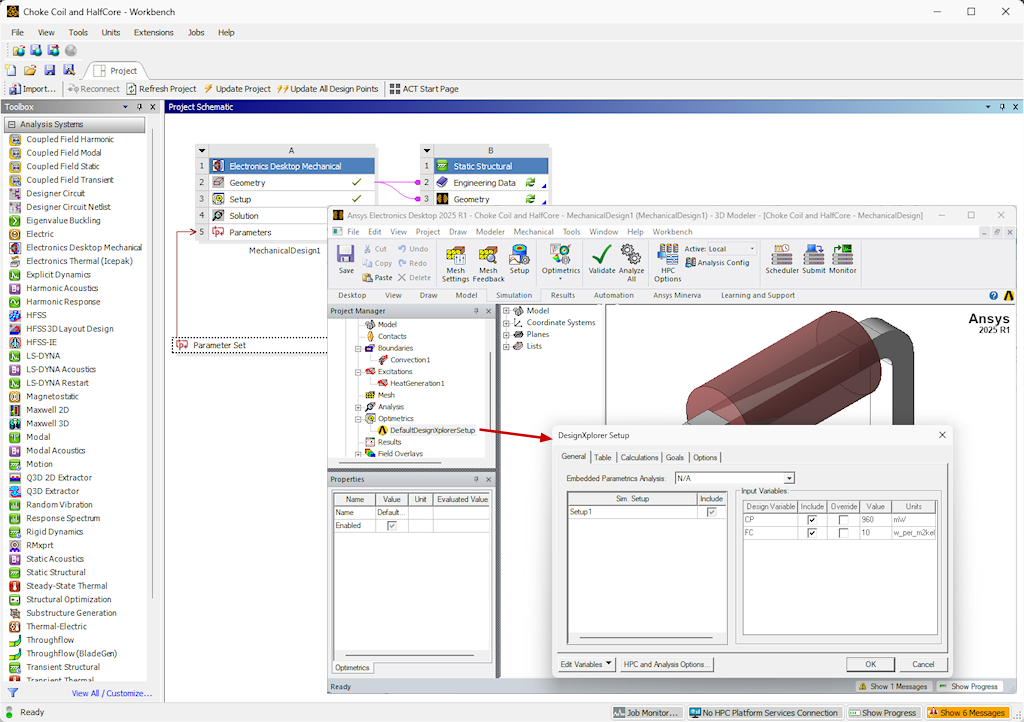 Design Xplorer Setup window.