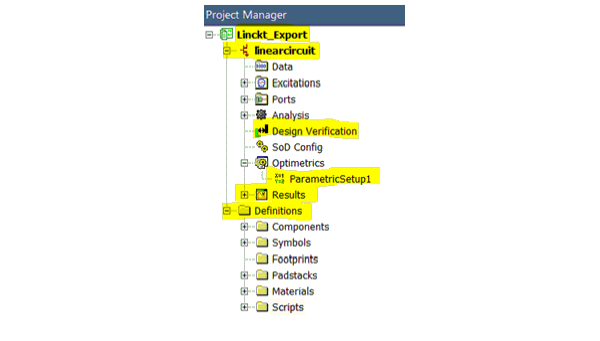 Project Manager Window. Project tree branches highlighted.