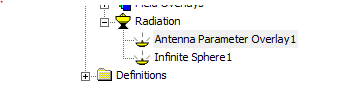 Project Tree, Radiation folder expanded listing antenna. 