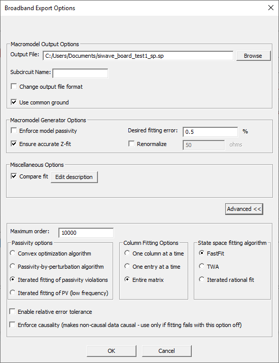 Broadband Export Options - Advanced