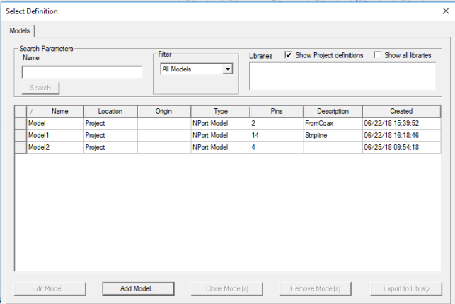 Select Definition dialog.