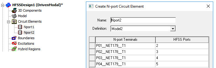 Create N-port Circuit Element dialog.