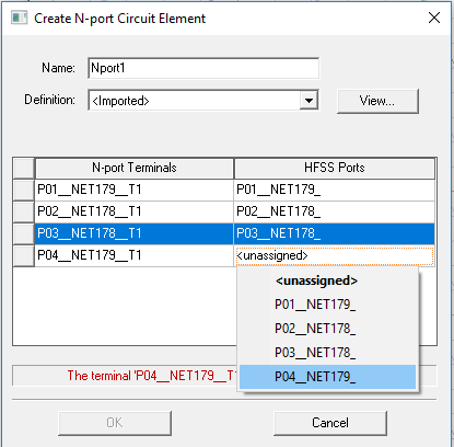 Create N-Port Circuit ELement dialog.
