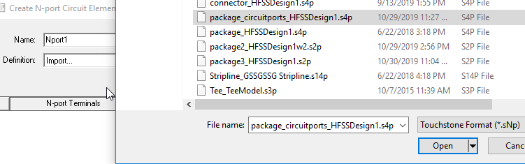 Import dialog, File Name field defined.