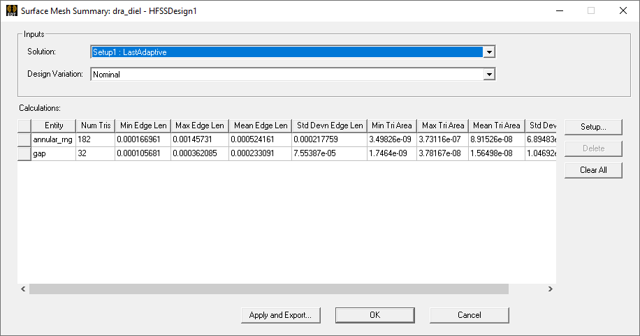 Surface Mesh Summary dialog.
