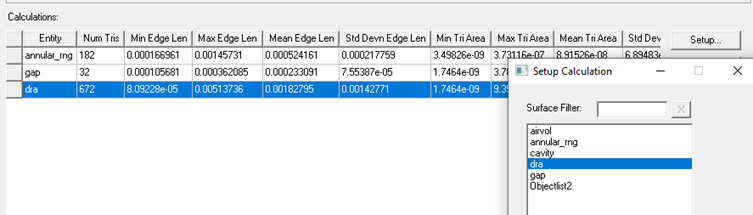 Setup calculation dialog.