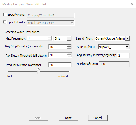 Modify Creeping Wave VRT Plot dialog.