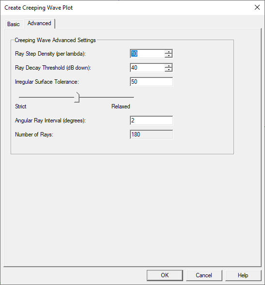 Create Creeping Wave Plot dialog, Advanced tab.