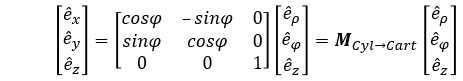 Cylindrical to Cartesian transformation matrix.