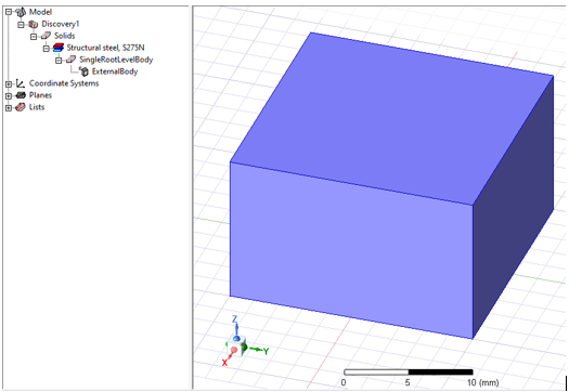 Modeler window displaying a cubed shaped model.