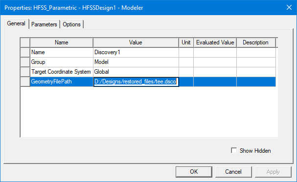 Properties dialog box. General tab.