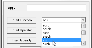 Insert function drop-down menu. Asin option highlighted.
