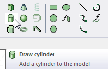 Draw cylinder icon selected in Draw ribbon.