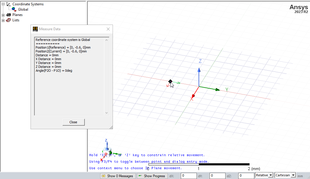 Modeler window. Measure Data dialog.