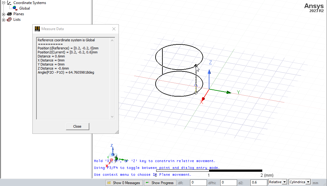 Modeler window showing base and height circles for a cylinder.