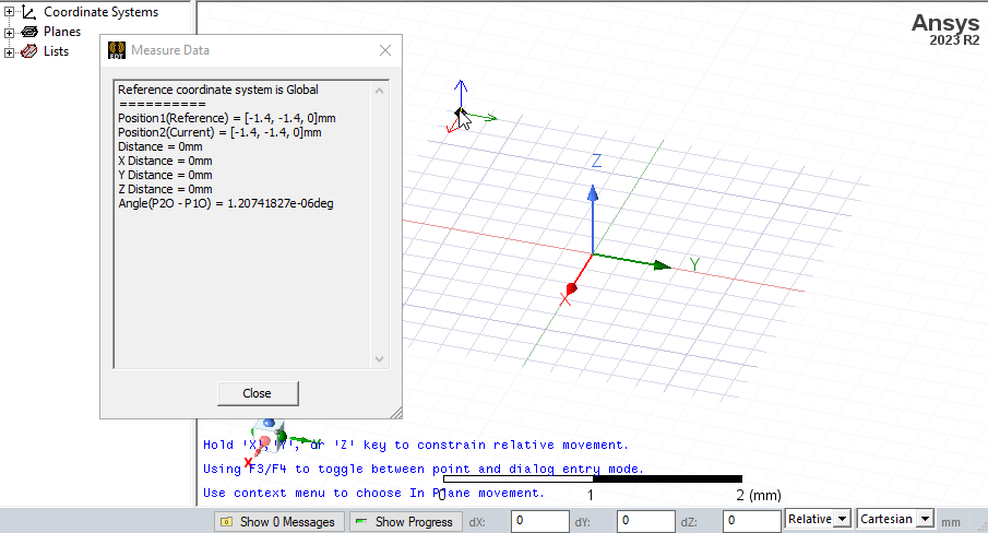 Modeler window. Measure Data dialog.
