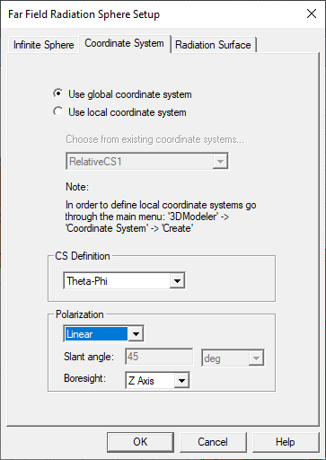 Far Field Radiation Sphere Setup