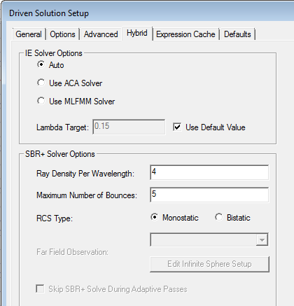 Driven Solutionb Setup dialog. Hybrid tab.